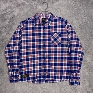 The Vermont Flannel Co. Flannel Shirt Womens L Blue Red Plaid USA Made Cotton